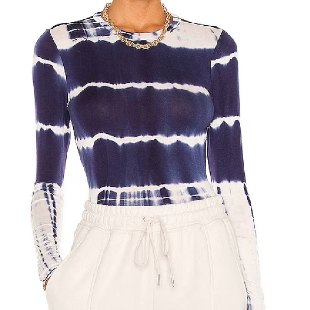 Superdown Dawn Long Sleeve Top in Blue & White